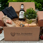 Die Straussbox - Geschenkbox Grillmeister - geöffnete Box mit enthaltenen Produkten